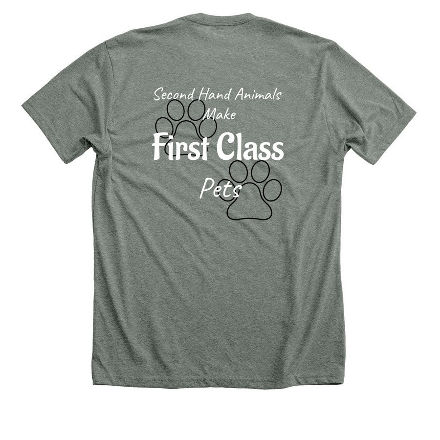 Second Hand Animals Make First Class Pets, a Deep Heather Premium Unisex Tee (back-view)