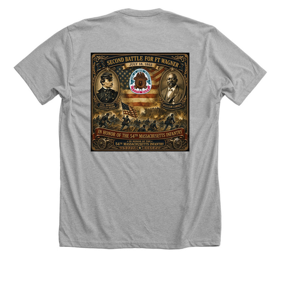 Civil War Battle/54th Mass Infantry, a Athletic Heather Premium Unisex Tee (back-view)