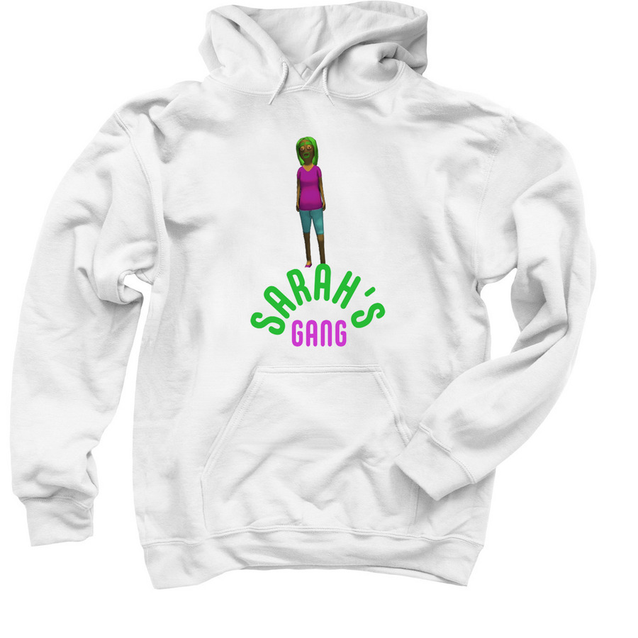 Green and Purple Sarah's Gang, a White Pullover Hoodie