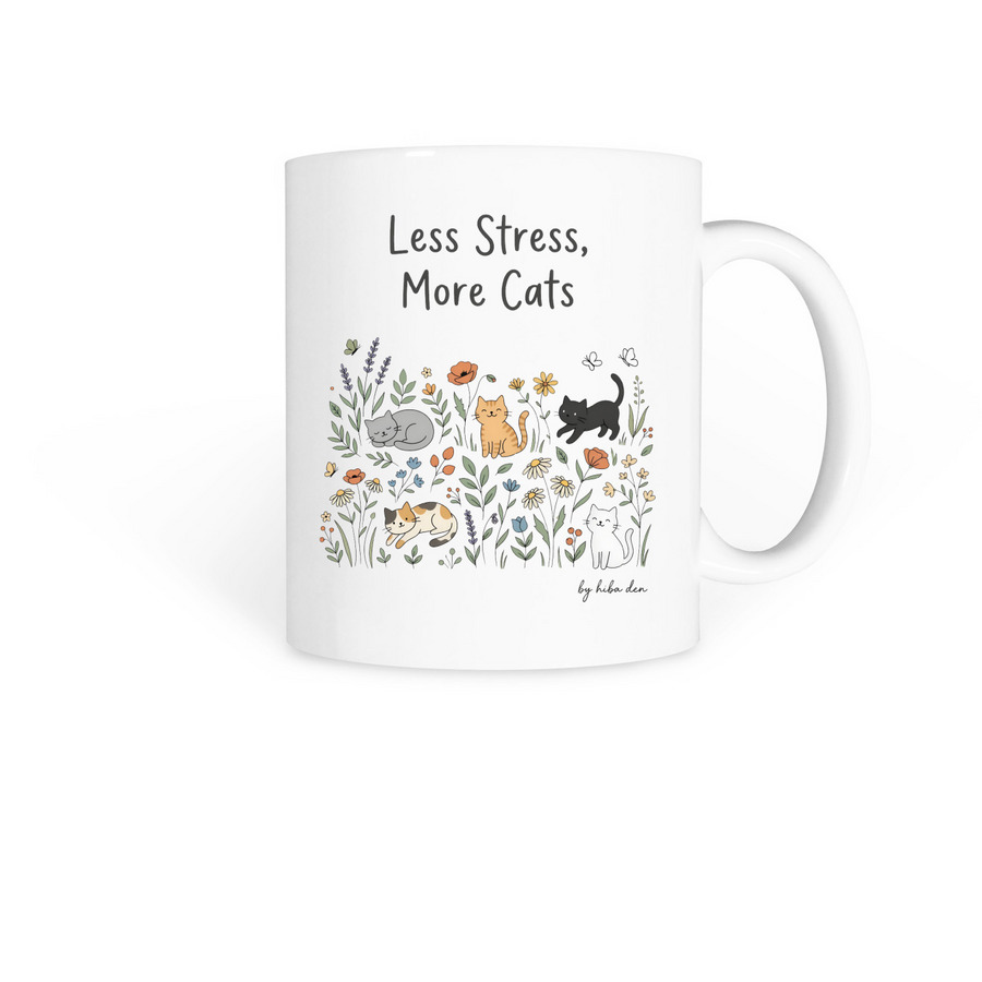 Less Stress, More Cats, a White Coffee Mug