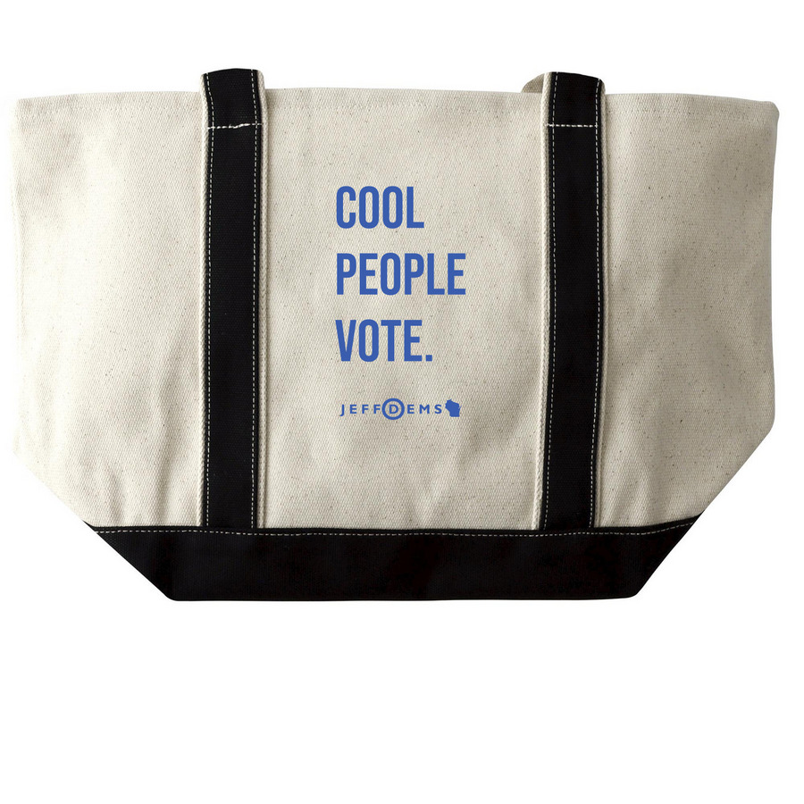 Cool People Vote Tote, a Natural/Black Large Two-Tone Canvas Tote Bag (back-view)