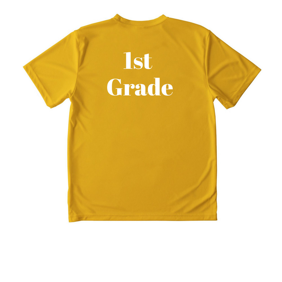 First Grade Field Day Shirt, a Gold Youth Performance Tee (back-view)