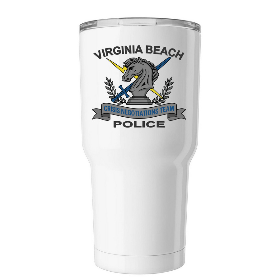 Tumbler, a White Insulated Tumbler (back-view)