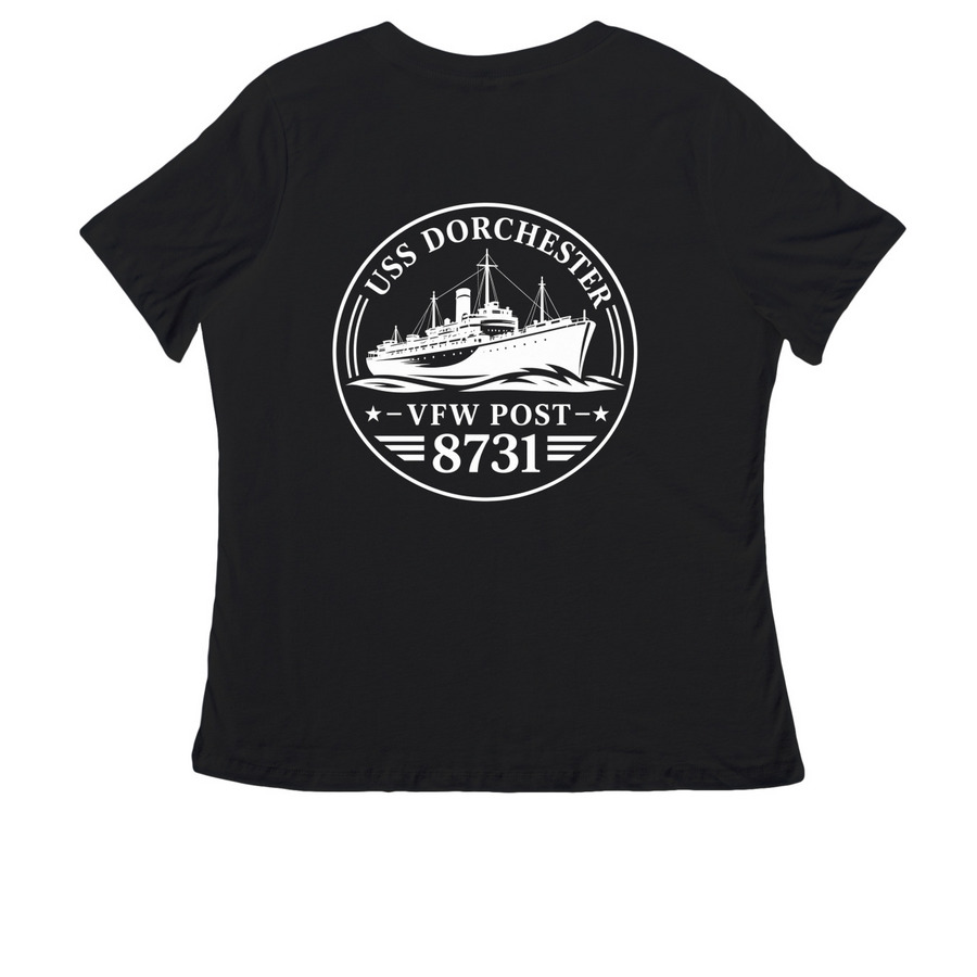 Quitters, a Black Women's Relaxed V-Neck Tee (back-view)