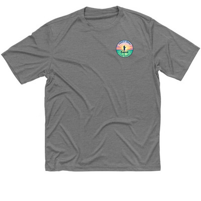 Sun Shirts Paddle More Live Happy, a Grey Concrete Heather Classic Performance Tee