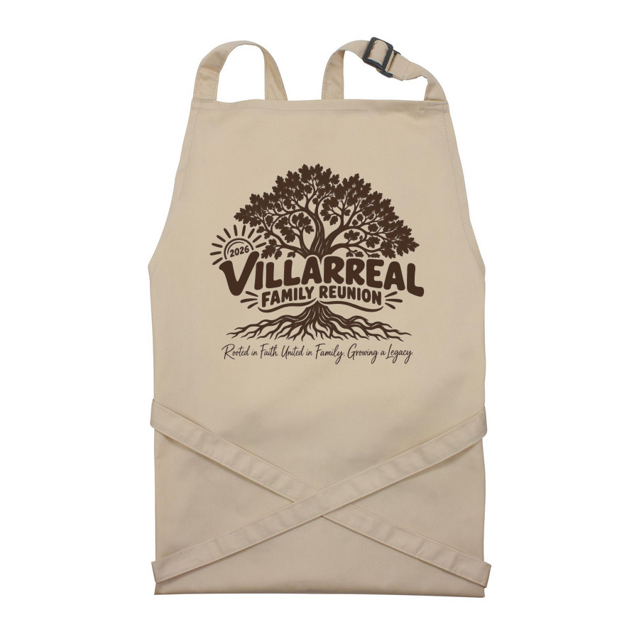 2026 Villarreal Family Reunion Apron, a Natural Recycled Bib Apron
