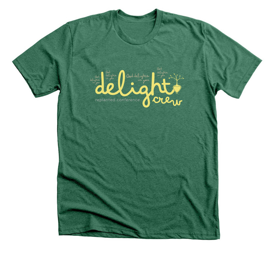 Delight Volunteer Shirt, a Heather Grass Green Premium Unisex Tee