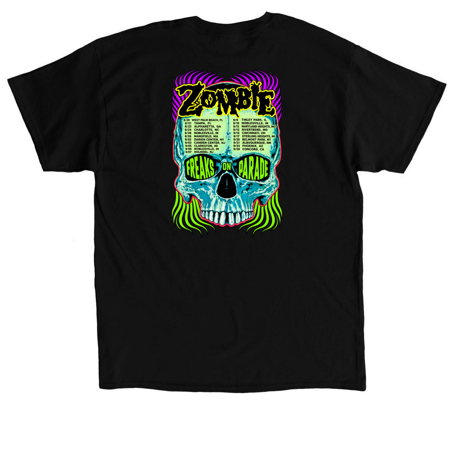 Rob Zombie X Marilyn Manson Freaks On Parade, a Black Classic Unisex Tee (back-view)