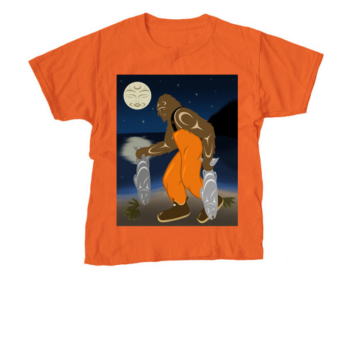 Bigfoot goes fishing - youth, a Orange Youth Unisex Tee