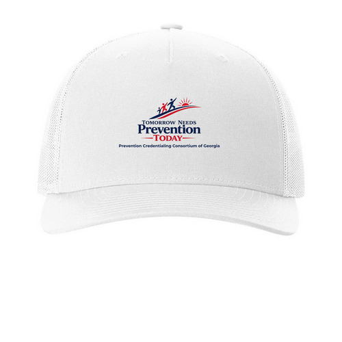 Prevention Today Trucker Cap, a White Printed Five-Panel Trucker Cap
