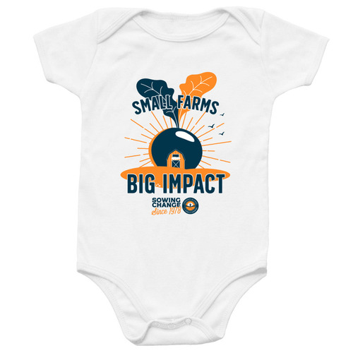 Baby Onesie:&nbsp;Small Farms Big Impact, a White Infant Onesie