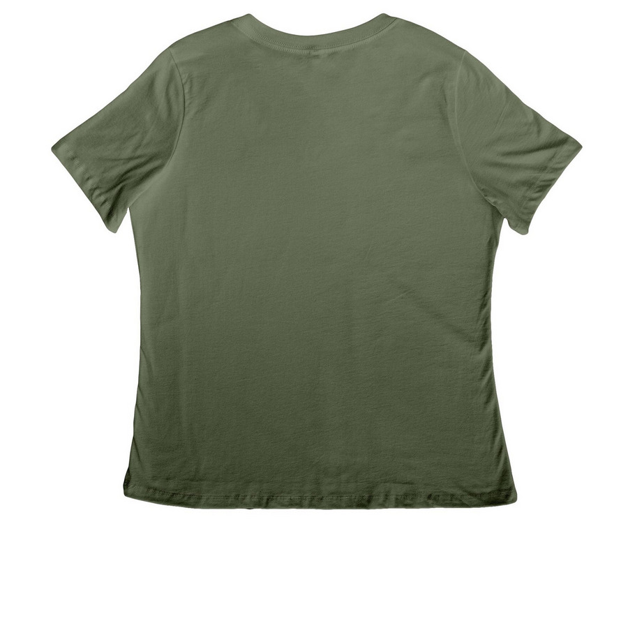 Luv My Bun, a Military Green Women's Relaxed V-Neck Tee (back-view)