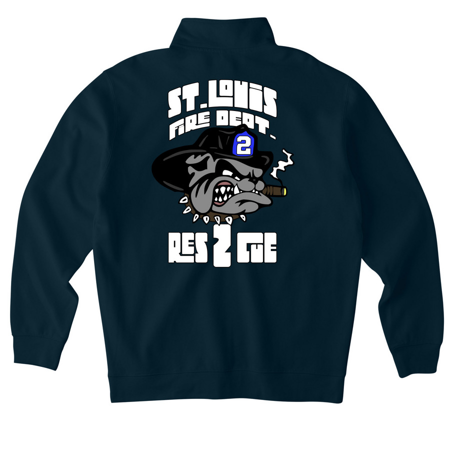 STLFD Rescue 2 - B, a Classic Navy Midweight Quarter Zip Pullover (back-view)