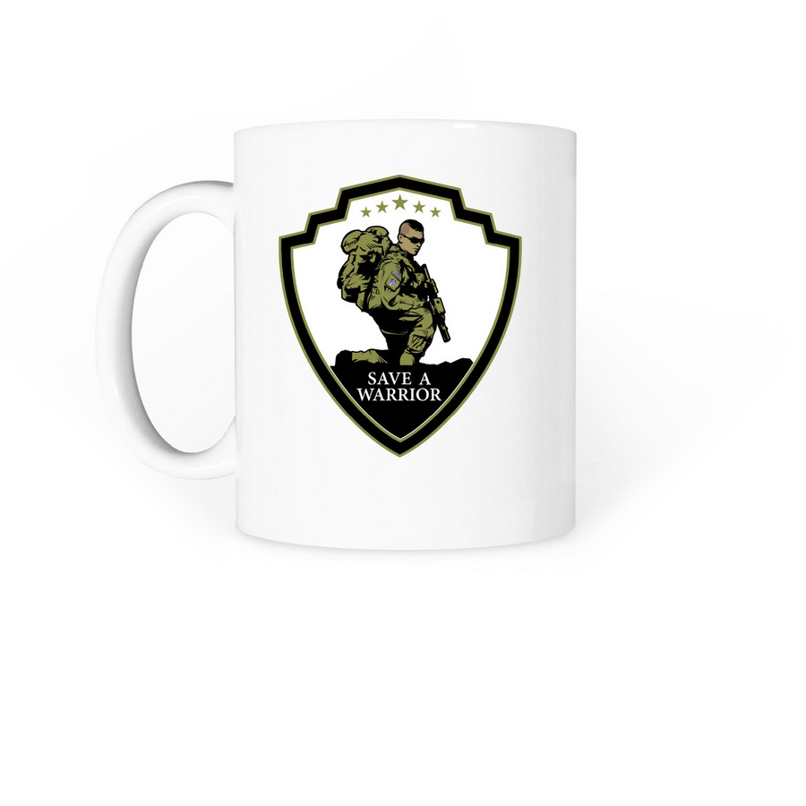 Save A Warrior Coffee Cup, a White Coffee Mug (back-view)