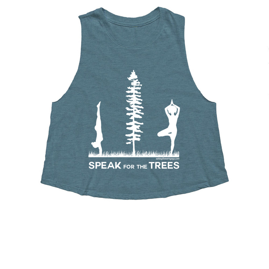 Earth Loving Yogis, a Heather Deep Teal Women's Cropped Racerback Tank