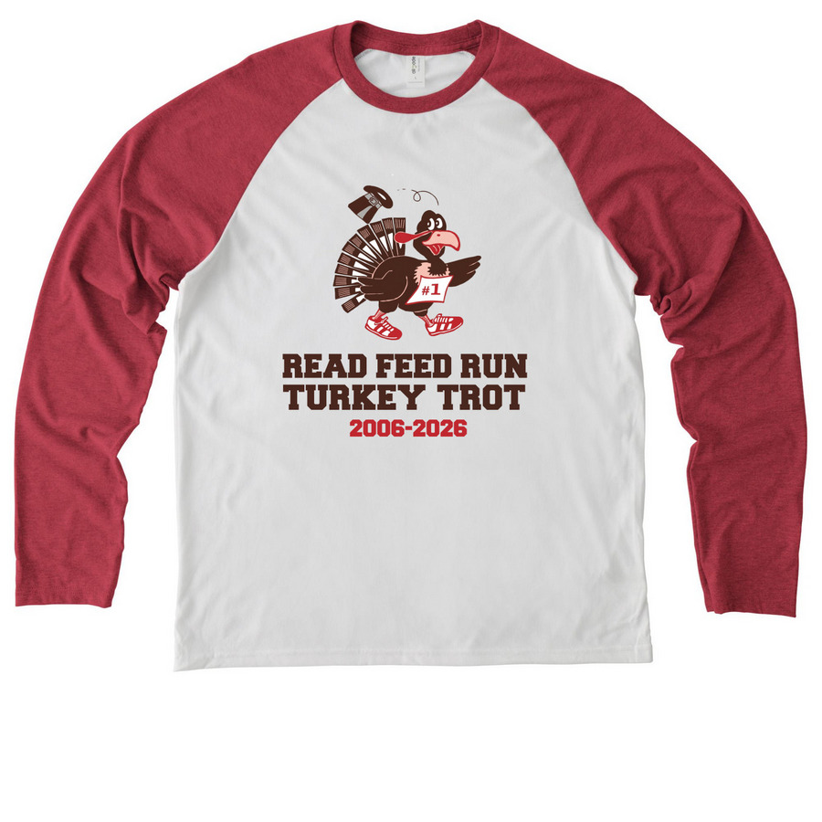 2006 Logo Collection, a Rise Up Red/ Bright White Allmade Eco Triblend Colorblock Raglan Long Sleeve Tee