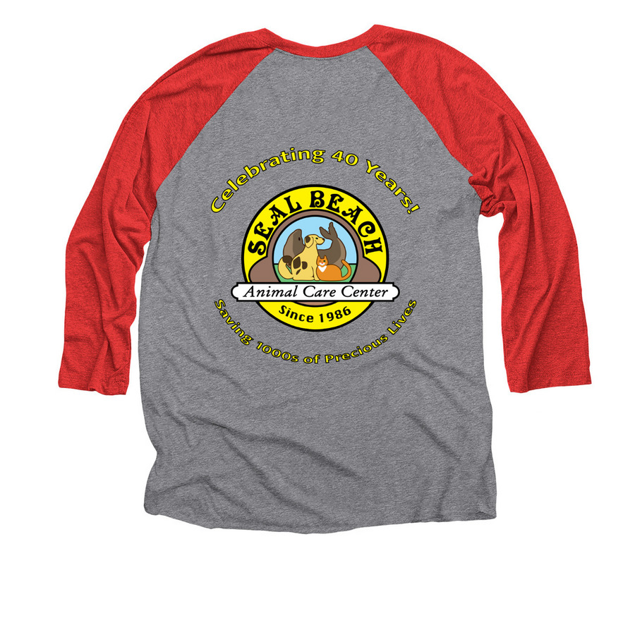 Limited Edition Anniversary ? Sleeve Tee, a Red and Premium Heather 3/4 Sleeve Baseball Tee (back-view)