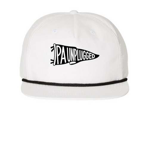 Pennant Snapback Hat, a White/ Black Printed Umpqua Snapback Cap
