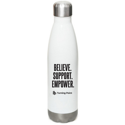 Wear Your Support. Share Your Impact., a White Stainless Steel Water Bottle