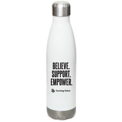 Wear Your Support. Share Your Impact., a White Stainless Steel Water Bottle