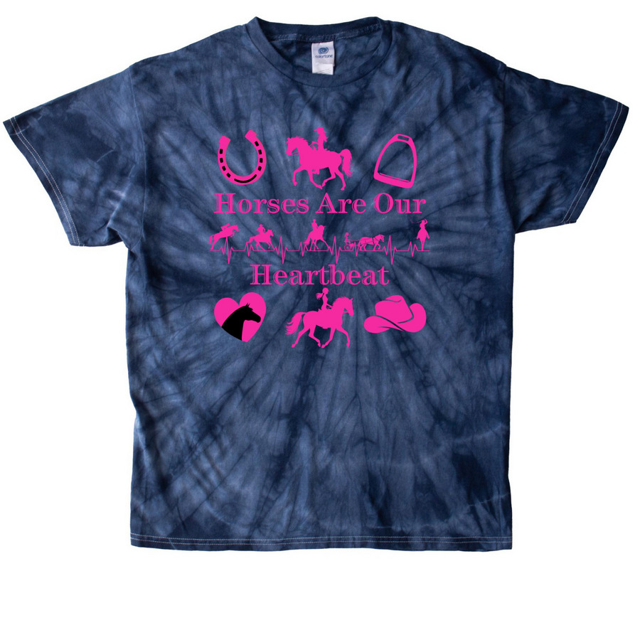 Hot To Trot Heartbeat Logo, a Navy Classic Tie Dye Tee