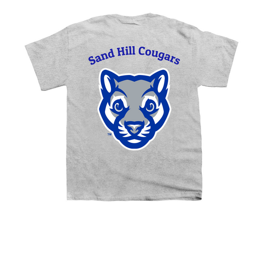 The Classic Sand Hill Cougar Mullet Style, a Sport Grey Youth Unisex Tee (back-view)