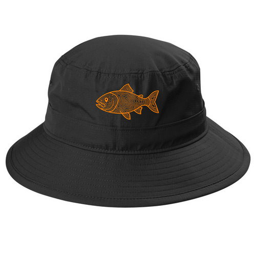 Orange Fish Logo, a Black Printed UV Bucket Hat
