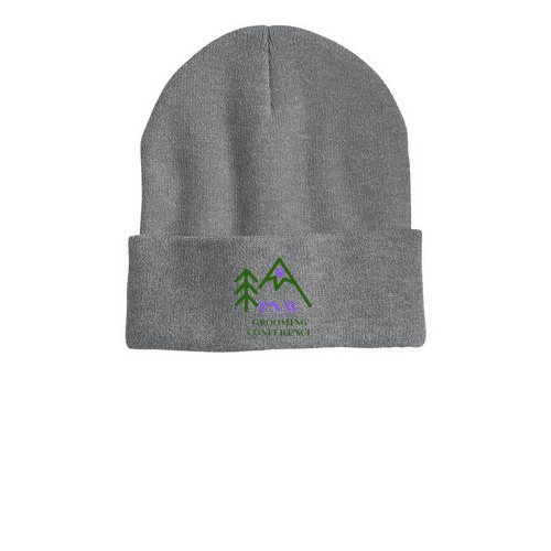 PNW Beanies, a Dark Heather Grey Printed Cuffed Beanie