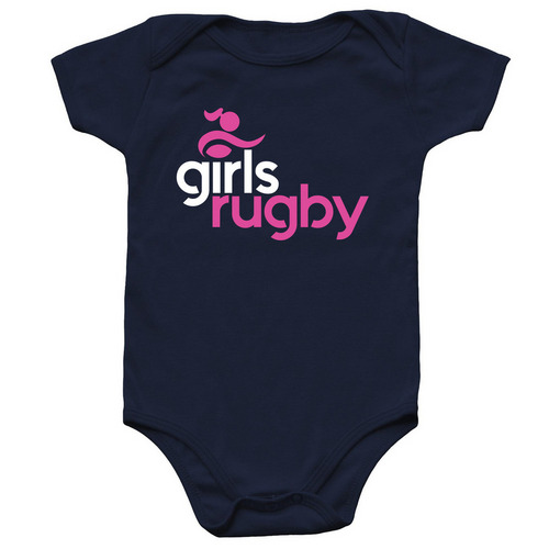 Girls Rugby Baby Onesie Navy, a Navy Infant Onesie