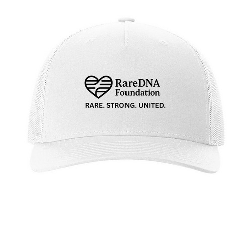 RareDNA Foundation White Hat, a White Printed Five-Panel Trucker Cap