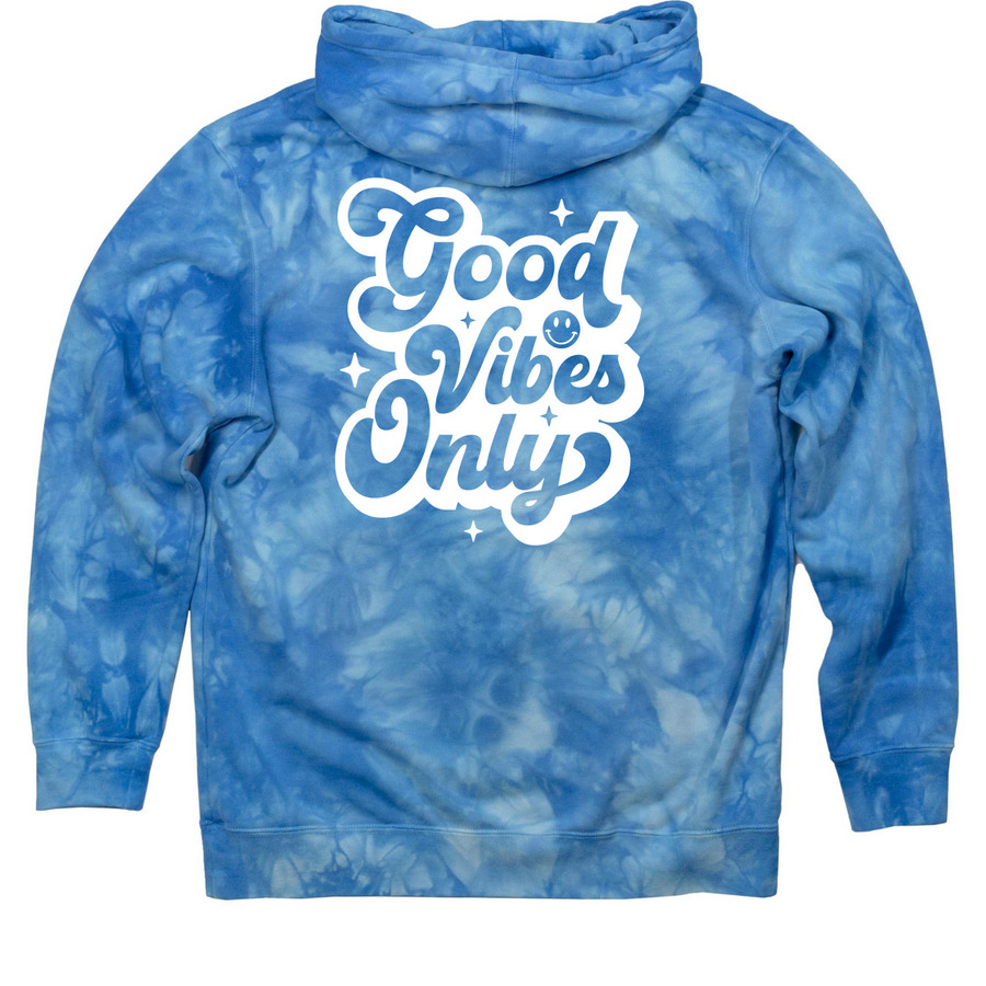 Roxxy Good Vibes Only (Dark Mode), a Aqua Blue Tie Dye Pullover Hoodie (back-view)