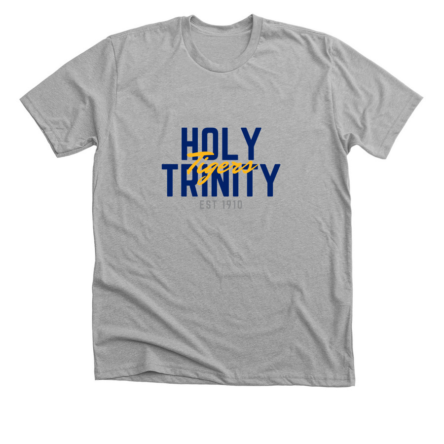 HT Tigers script, a Athletic Heather Premium Unisex Tee