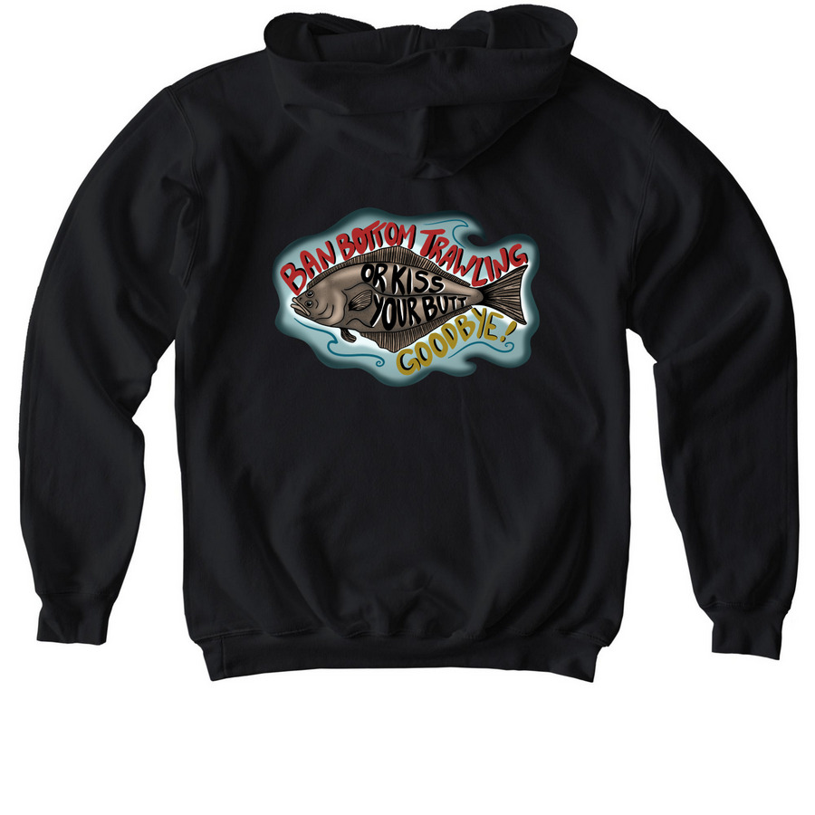 Kids: Kiss your butt goodbye, a Black Softstyle Youth Pullover Hoodie (back-view)