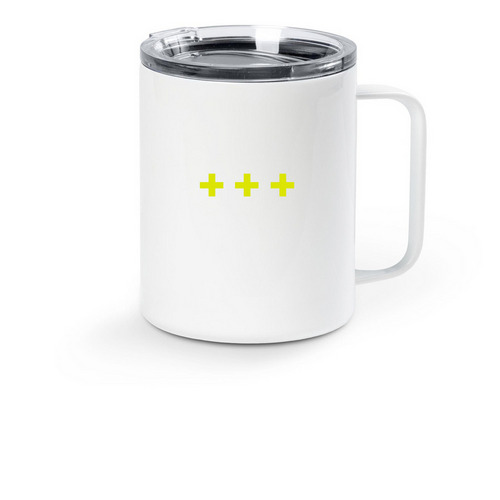 Coffee on the go, a White Stainless Steel Travel Mug