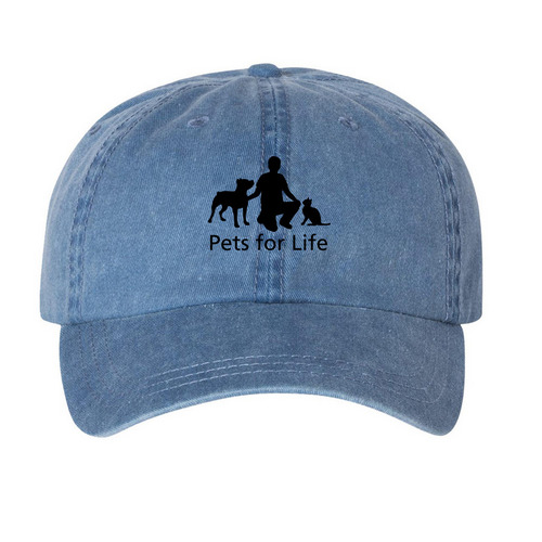 PFL Hats_Black, a Royal Blue Printed Pigment Dye Baseball Cap