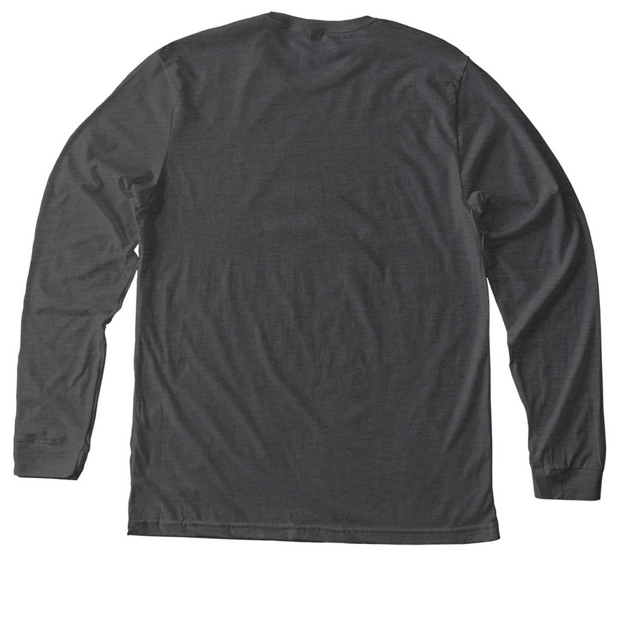 Kitty Kat Haven Rescue Love is spelled MEOW, a Dark Grey Heather Premium Long Sleeve Tee (back-view)