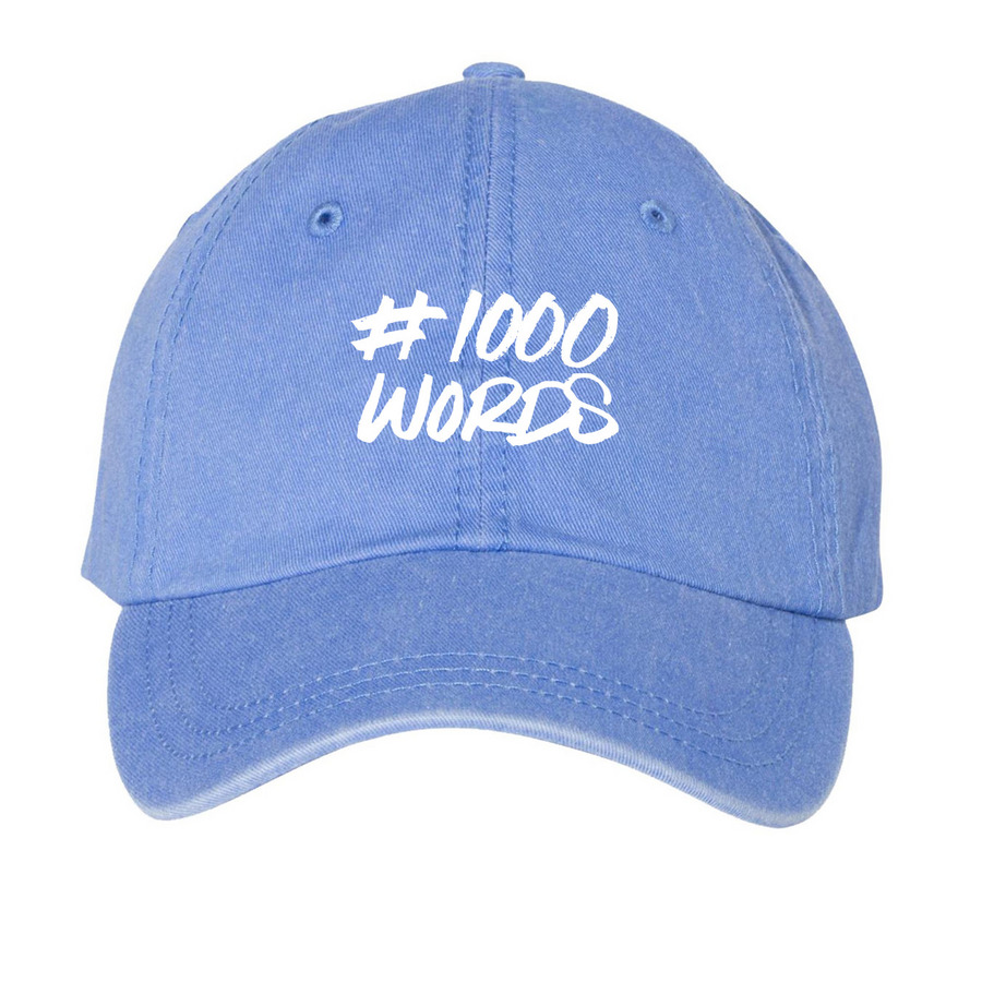 #1000 Words Blue Hat, a Periwinkle Printed Pigment Dye Baseball Cap