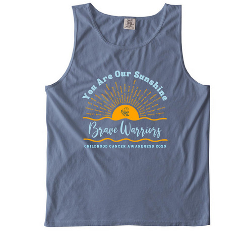 BLE Childhood Cancer Awareness 2025, a Blue Jean Comfort Colors Tank Top