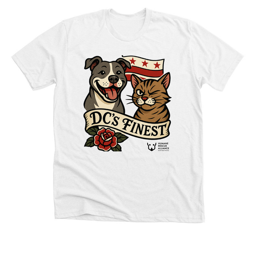 DC's Finest Dog & Cat (FRONT DESIGN), a Solid White Blend Premium Unisex Tee