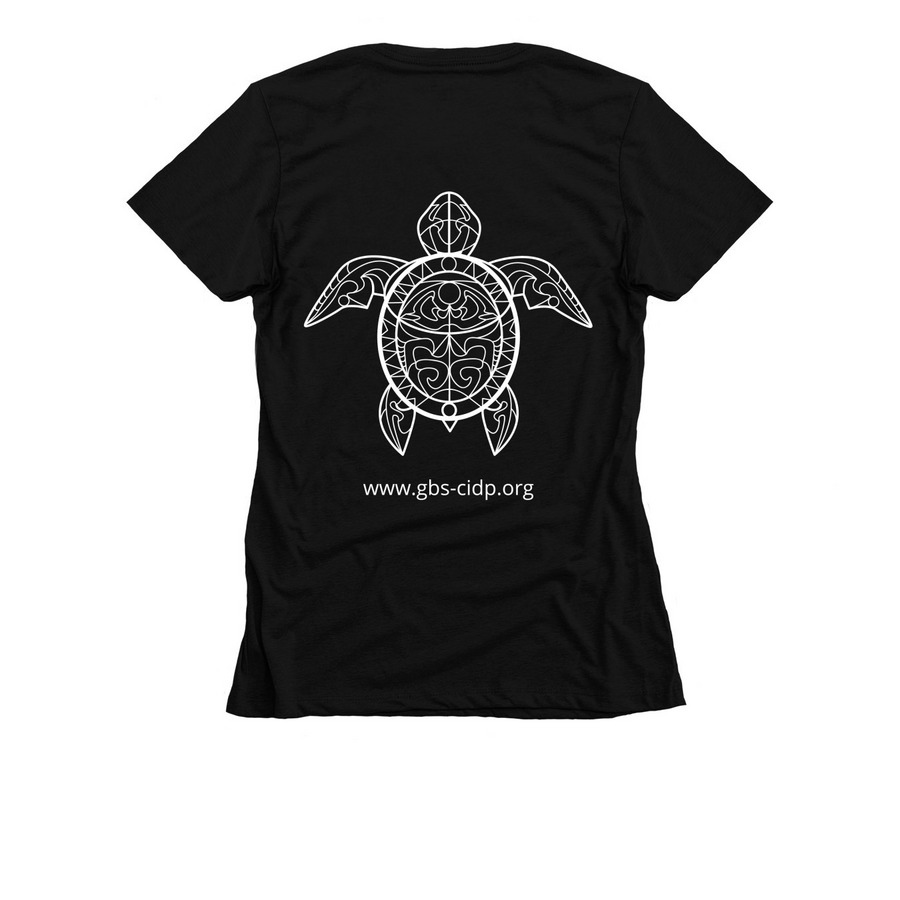 GBS|CIDP Foundation Tribal Turtle, a Black Women's Slim Fit Tee (back-view)