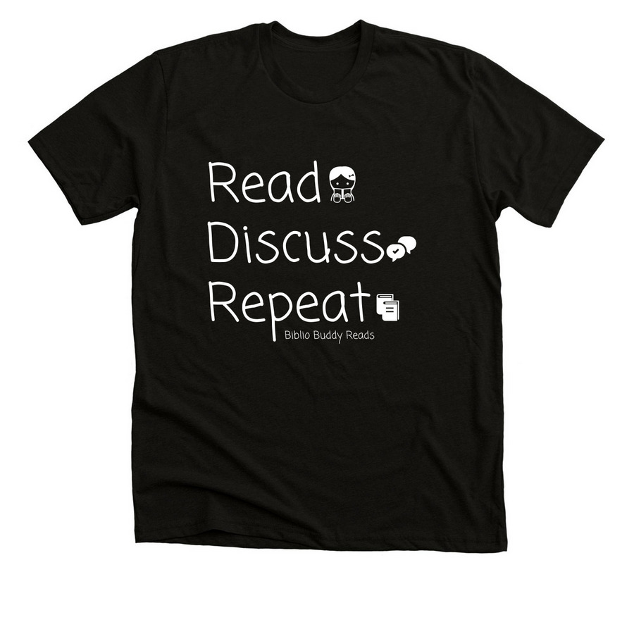 Read. Discuss. Repeat, a Black Heather Premium Unisex Tee