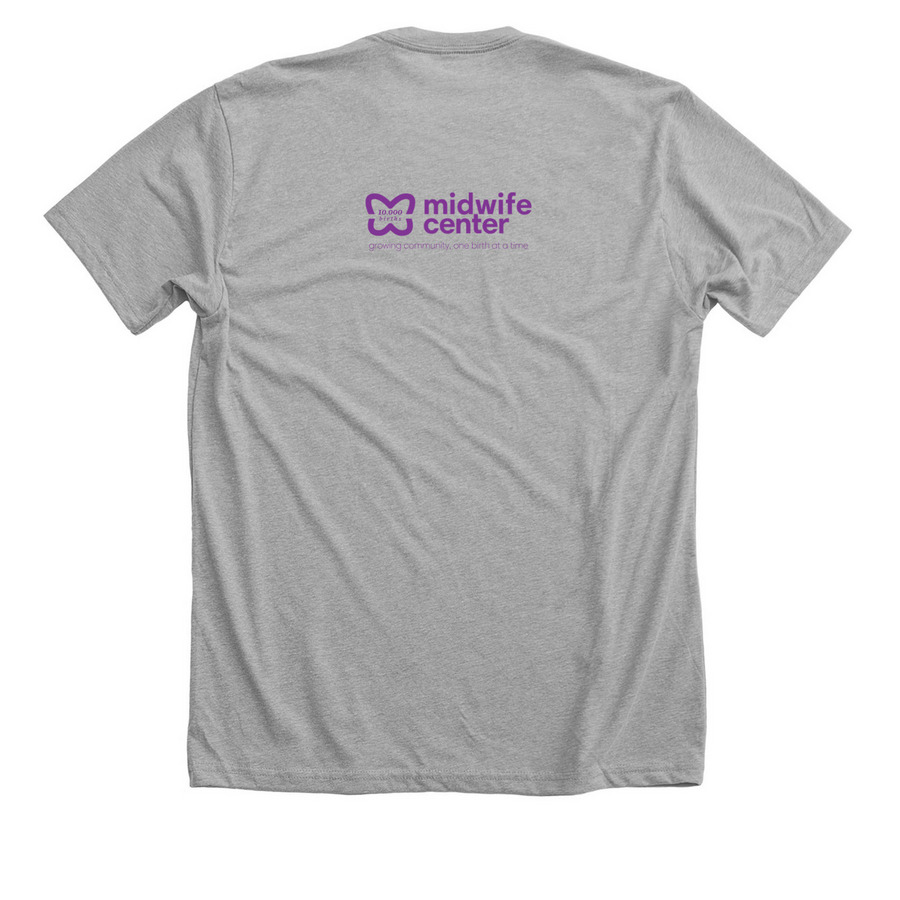 A Midwife helped me out., a Athletic Heather Premium Unisex Tee (back-view)