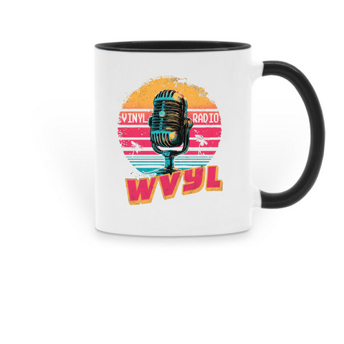WVYL "Vinyl Radio" Official Coffee Mug, a Black Two-Tone Ceramic Mug