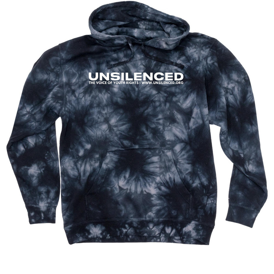 "Survivor of the TTI" (WHITE), a Black Tie Dyed Pullover Hoodie