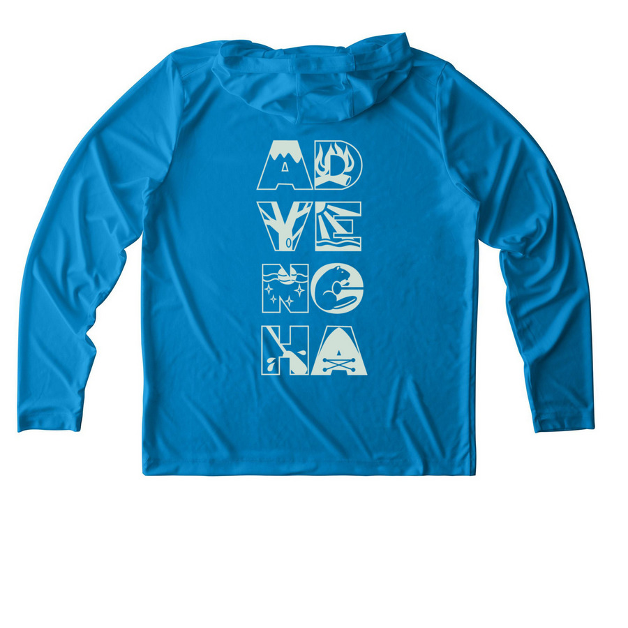 Paddle Adventurer UV Top, a Sapphire UV Performance Long Sleeve Hoodie (back-view)