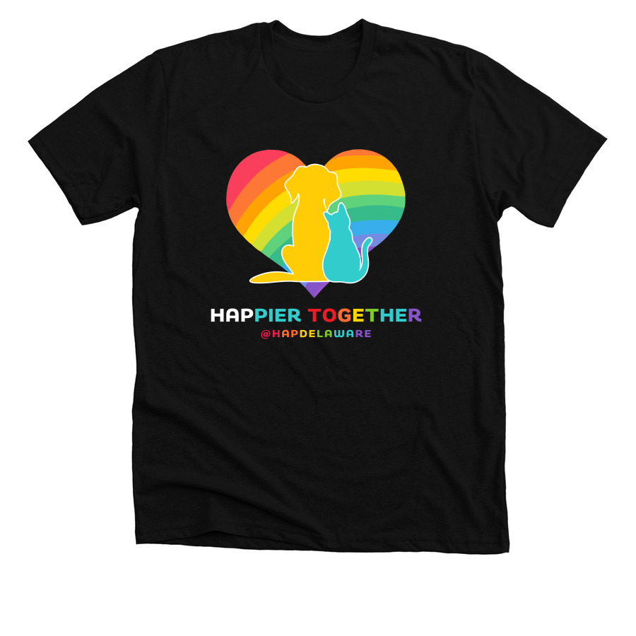 HAPpier Together PRIDE (Dark), a Solid Black Blend Premium Unisex Tee