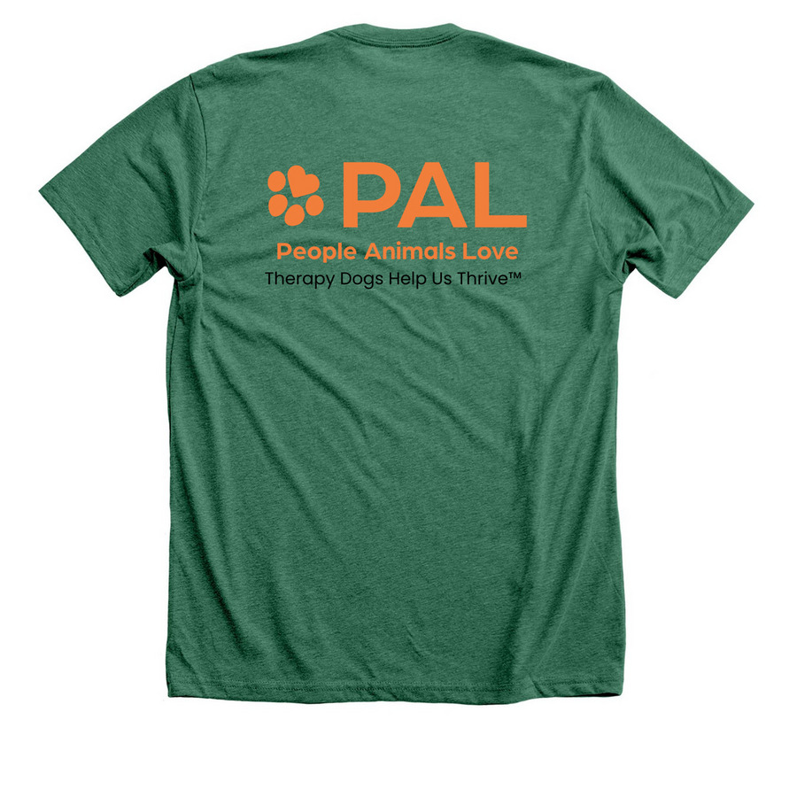 Fur the Love of People, a Heather Grass Green Premium Unisex Tee (back-view)