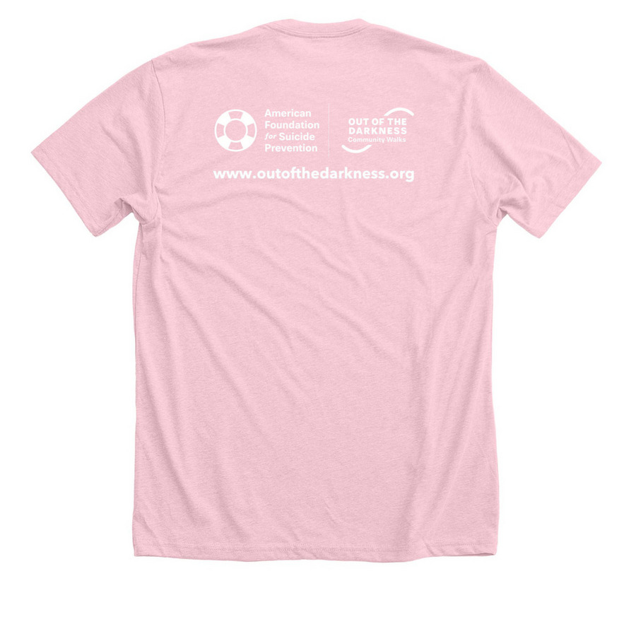 GNO Out of the Darkness Walk: Lia Quintana, a Heather Pink Premium Unisex Tee (back-view)