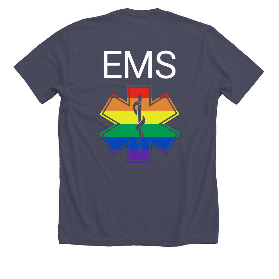 EMS PRIDE by NFLO: the Original, a Heather Midnight Navy Premium Unisex Tee (back-view)