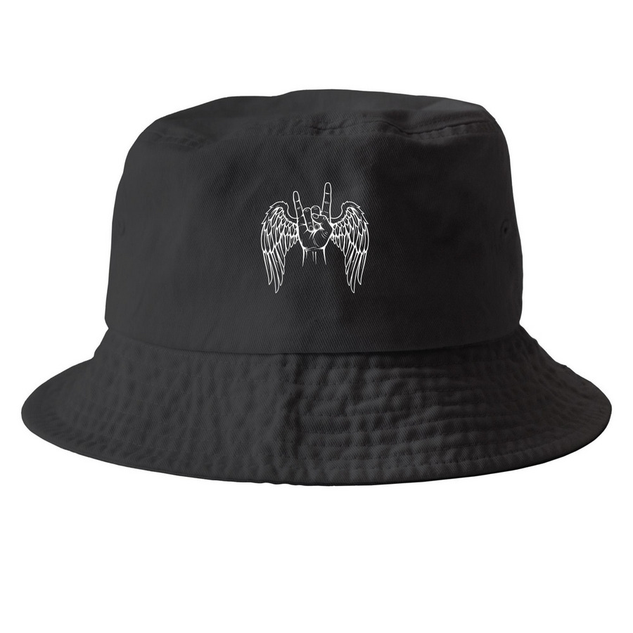 ROCK ON CAPS, a Black Printed Bucket Hat
